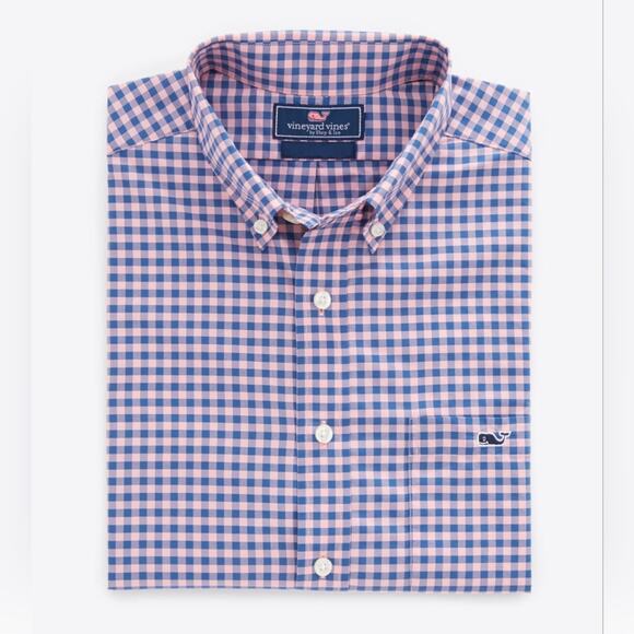 Vineyard Vines Slim Fit Pink Purple Gingham Checkered Whale Button Up Shirt, L - Picture 1 of 6